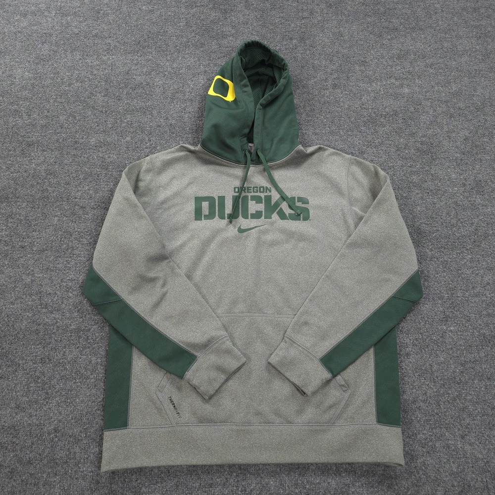Oregon Ducks Hoodie Mens Large Gray NCAA Football Nike Therma-Fit Sweatshirt